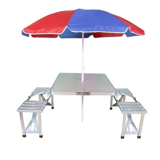 Foldable Picnic Table Outdoor Aluminum Portable Folding Camp Suitcase Picnic Table with 4 Seats with Umbrella Heavy Duty Aluminum Portable & Chairs Set with Umbrella