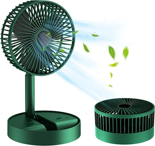 Fan Rechargeable, Foldable Small Desk Fan Table Fan, Telescopic 3 Speed Silent USB Fan for Home Bedroom Outdoor Camping