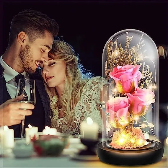 Rose Flower Gifts for Women,Colorful Rainbow Artificial Flower Rose Light Up Rose in Acrylic Dome,Women Gifts,Valentines,Anniversary,Wedding Gifts (Rose Flower Gift Natural)