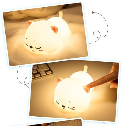 Cat Nursery Night Lights for Kids, Cute Animal Silicone Baby Night Light with Touch Sensor, USB Rechargeable Baby Girl Boys Gifts, Xmas Gifts for Toddler Kids