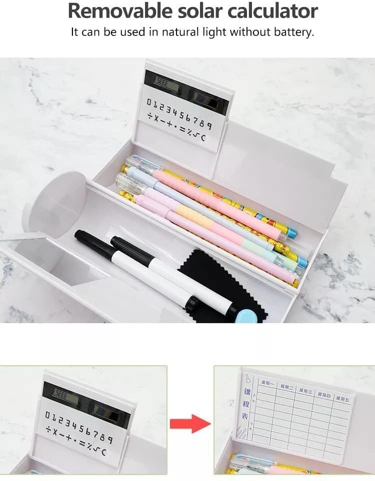 MULTIFUNCTION PENCIL BOX Latest Pencil Box for Girls Kids Multi-Function Pencil Case with Calculator, White Board, Marker & Storage,School Box for Girls Compass Accessories