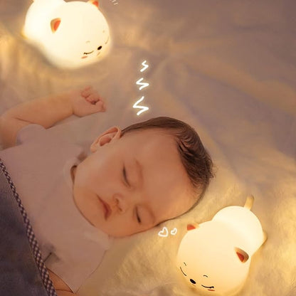 Cat Nursery Night Lights for Kids, Cute Animal Silicone Baby Night Light with Touch Sensor, USB Rechargeable Baby Girl Boys Gifts, Xmas Gifts for Toddler Kids