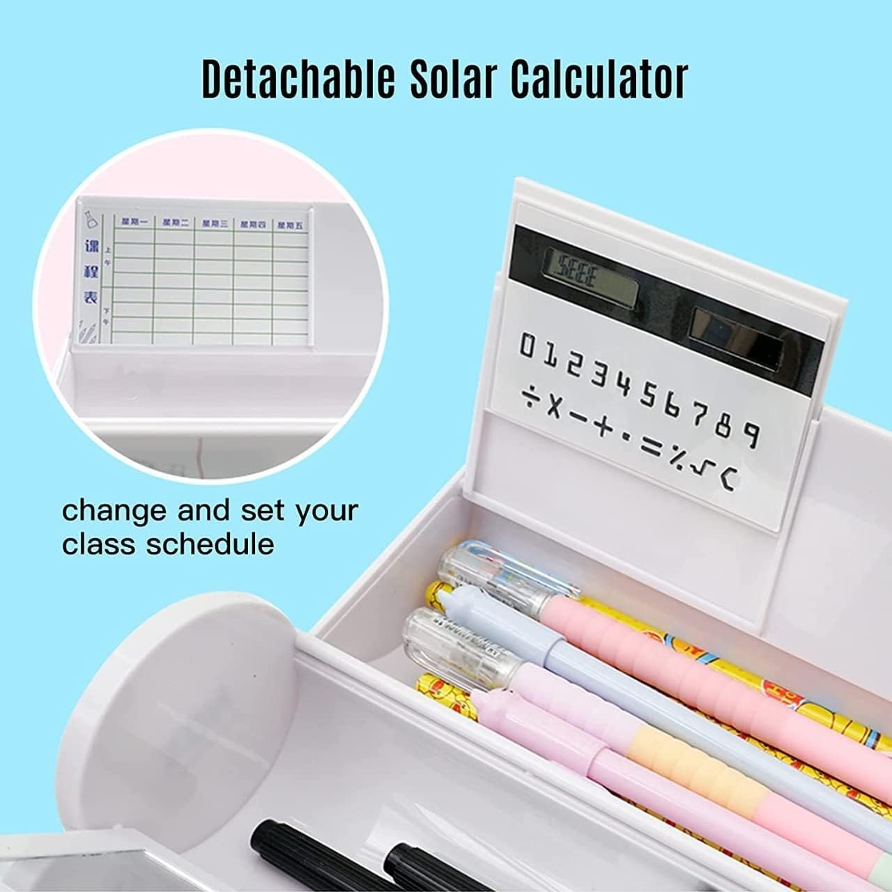 MULTIFUNCTION PENCIL BOX Latest Pencil Box for Girls Kids Multi-Function Pencil Case with Calculator, White Board, Marker & Storage,School Box for Girls Compass Accessories