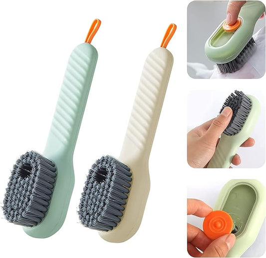 Shoe Cleaning Brush with Long Handle and Hang Hole Household Multipurpose Multi Directional bristles soap Dispensing scrubbing Reusable Washing for Shoes