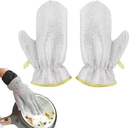 1 PAIR Wire Dishwashing Gloves, Kitchen Cleaning Gloves, Household Cleaning Tools, Heat Insulation Anti-Hot Waterproof & Durable Gloves, Skin-Friendly, Reusable Kitchen Gloves For Washing Dishes & Wiping Pots - SILVER