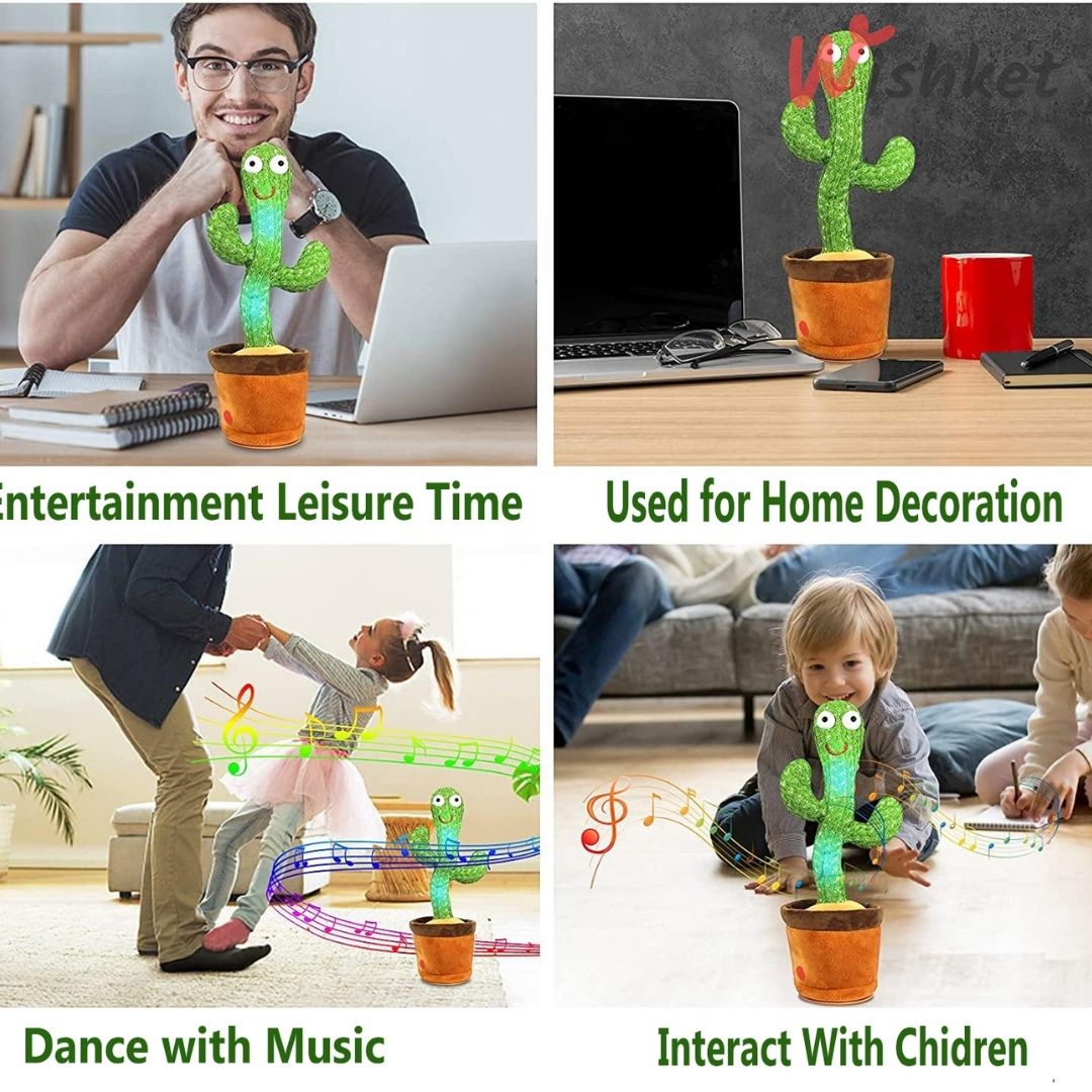 TikTok Dancing Cactus Plush Toy USB Charging,Sing 120pcs Songs,Recording,Repeats What You say and emit Colored Lights,Gifts (Talking Cactus)