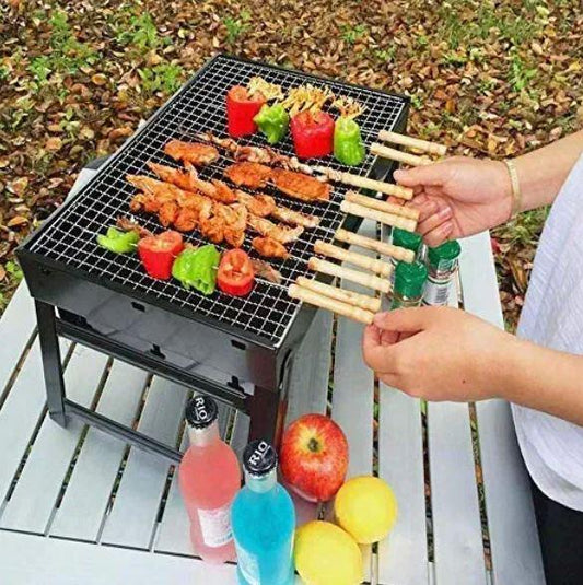 Foldable Portable Outdoor Barbeque Charcoal Grill Oven with free 12 Pcs BBQ Sticks