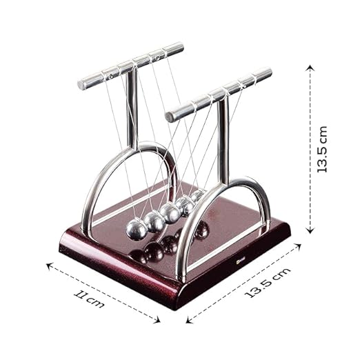 Newton Cradle Pendulum Metal Perpetual Motion Toy & Swing Balance Collision Ball Decoration Figurine with Polished Plastic Base & Nylon Strings for Office Classic Desk Toy