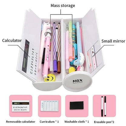 MECHBORN Latest Pencil Box for Girls Kids - Multi-Function Pencil Case with Calculator, White Board, Marker & Storage,School Box for Girls Compass Accessories (Multi-Function Pencil Case)
