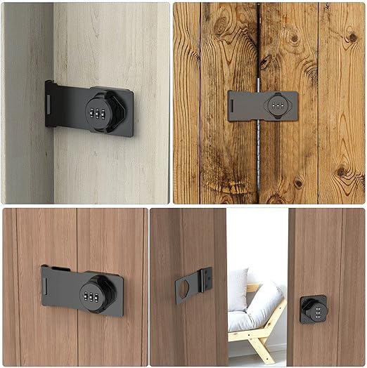 Household Cabinet Combination Lock,Password Hasp Locks,Cabinet Door Lock,Door Security Slide Latch Lock with Screws for Small Doors, Cabinets, Barn Door, Bathroom, Outdoor, Garden (Black)