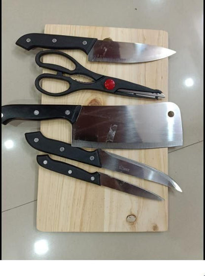 Knife Set-Stainless Steel Kitchen Knife Set with Wooden Chopping Board & Scissor Vegetable & Meat Cutting (Set of 5)