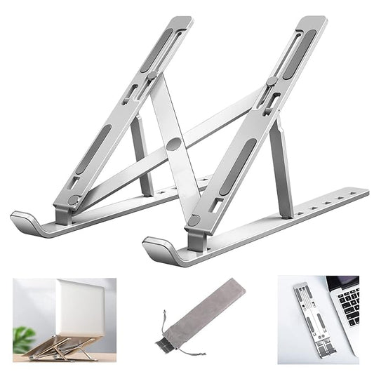 MILONI USA Laptop Stand, Fold-Up, Adjustable, Ventilated, Portable Laptop Holder for Desk, Aluminum Foldable Laptop Ergonomic Compatibility with up to 15.6-inch Laptop, All Mac,Tab,Mobile (Silver)