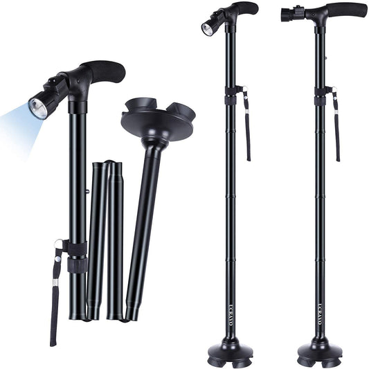 MECHBORN Folding Cane with Led Light- Non-Slip Grip Handle for Men & Women,Collapsible Walking Stick,Adjustable Walking Cane Base for Hiking Camping (with Light)