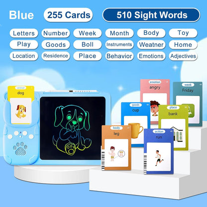 MECHBORN LCD Writing Tablet for Kids with Talking Flash Cards Montessori Toys Gifts for 3 4 5 6 Year Old Boys and Girls, Learning Educational Toys (Writing Tablet with Flash Cards Blue)
