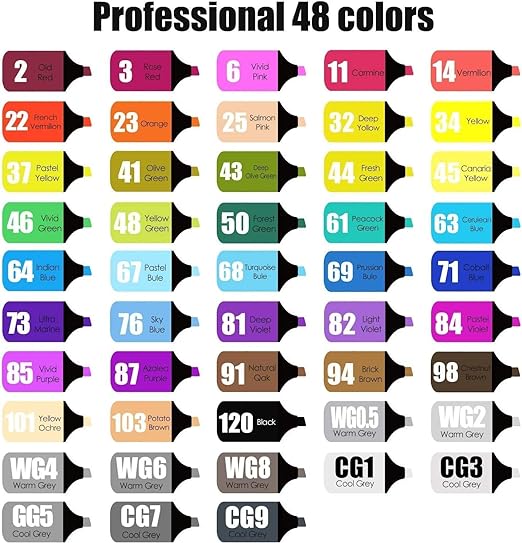48 Colors Artist Graphic Markers Dual Tip Art Markers Twin Sketch Markers Pens  (Set of 48, Multicolor)