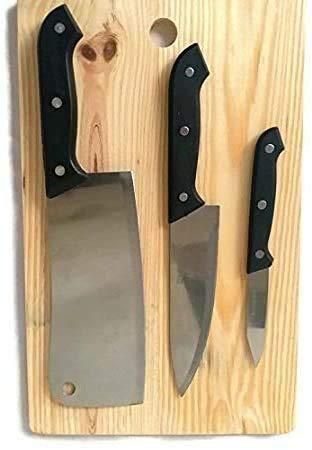 Knife Set-Stainless Steel Kitchen Knife Set with Wooden Chopping Board & Scissor Vegetable & Meat Cutting (Set of 5)