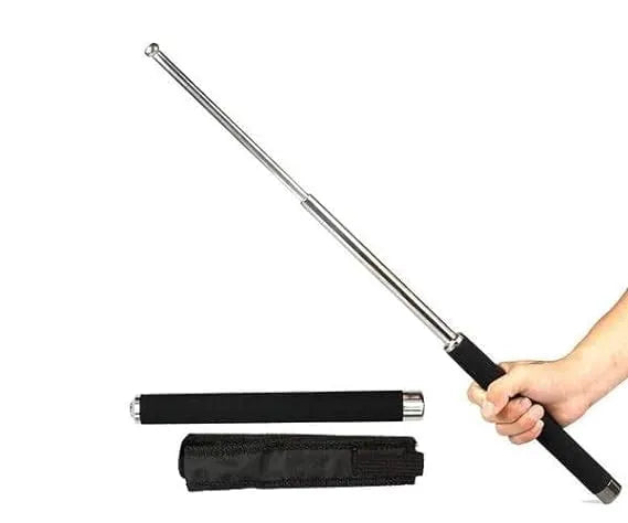 Personal Stick Safety for Men and Women with Nylon Bag Cover Professional Multitool Comfotable Grip Foldable Stick (Silver Black)