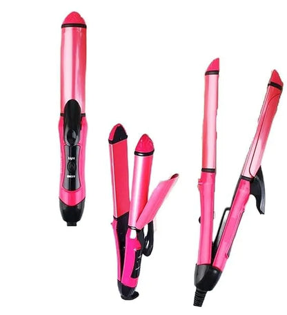 PINK NOVA HAIR STRAIGHTENER and Curler with Ceramic Coated Plate, Hair Straightener and Curler for Women