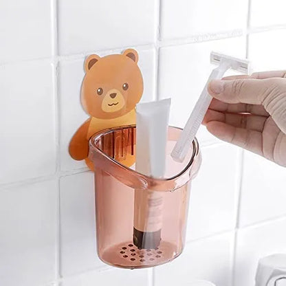 Teddy Bear Toothbrush Holder for Bathroom, Tooth Paste Brush Stand for Wash Basin, Wall-Mounted Clear Toothbrush Holder for Kids