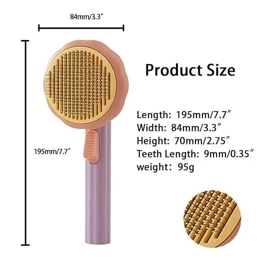 Self Cleaning Dog Comb & Cat Comb - Pet Hair Remover Grooming Comb with Switch & PAIN - FREE Slickers | Deshedding Dog Brush & Cat Brush To Gently Massage The Pets with FREE Bath Brush