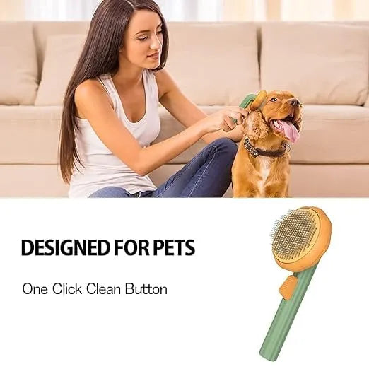 Self Cleaning Dog Comb & Cat Comb - Pet Hair Remover Grooming Comb with Switch & PAIN - FREE Slickers | Deshedding Dog Brush & Cat Brush To Gently Massage The Pets with FREE Bath Brush