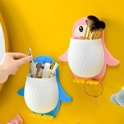 Wall Mounted Penguin Design Toothbrush Holder Cutlery Stationary Remote Organizer Hanging Mobile Holder Bathroom Holder Makeup Tools Wall Hanging Storage (Multicolor)(Pack of 3)