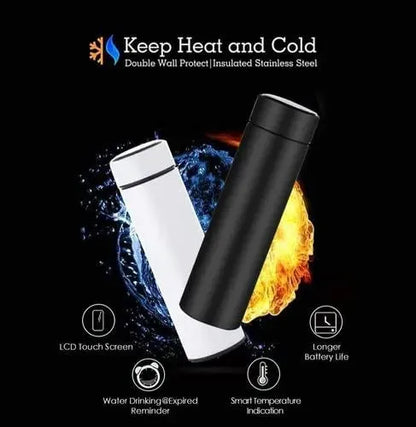 Grade Stainless Steel Sports Water Bottle with LED Temperature Display,Double Wall Vacuum Insulated Water Bottle, Stay Hot for 24 Hrs,Cold for 24 Hrs (Pure Black) 500 milliliters