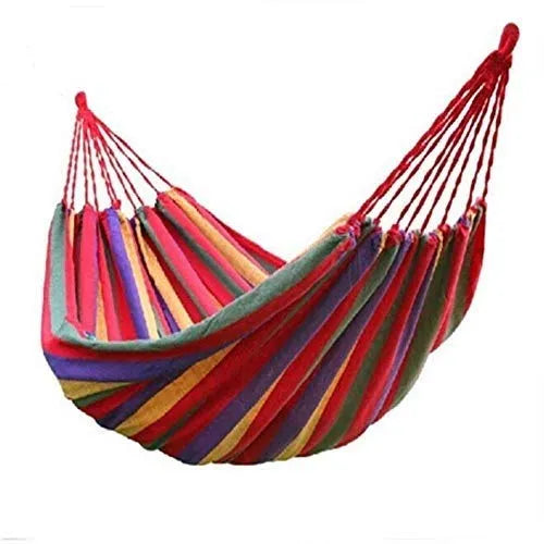 Portable Swing Cotton Stripe with Strong Hammocks Rope Beach Sleeping Bed Backpack Spreader Bar Tree Hanging for Travel Garden Striped Ultralight Outdoor Jula Camping Hammock (Multicolor)