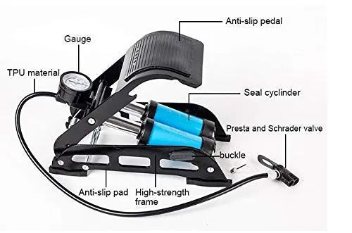 Heavy Duty Double Barrel 160 PSI High Pressure Foot Pump for Tire, Bike, Car, Motorcycle, Sport Balls - High Pressure Tire Floor Air Pump with Accurate Pressure Gauge Foot Inflator