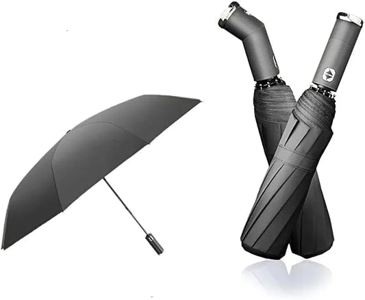 3 Fold With LED Light Windproof Compact Portable Travel for Rain Big Size Auto Open and Close Button Umbrella Torch Handle