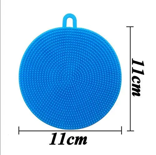 Silicone Washing Sponge Antibacterial Silicone Dish Scrubber Fruit and Vegetable Washing Brush Round Scrubber Pad Multipurpose Silicone Dishwashing Tools for Kitchen