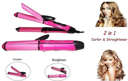 PINK NOVA HAIR STRAIGHTENER and Curler with Ceramic Coated Plate, Hair Straightener and Curler for Women