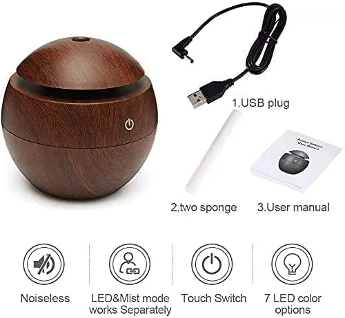 Wooden Cool Mist Humidifiers Essential Oil Diffuser Aroma Air Purifier Humidifier with Colorful Change for Car, Office, Babies, for Home, Room