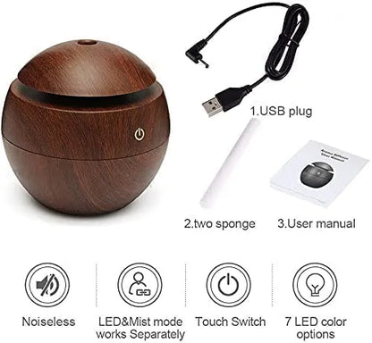 Wooden Cool Mist Humidifiers Essential Oil Diffuser Aroma Air Purifier Humidifier with Colorful Change for Car, Office, Babies, for Home, Room