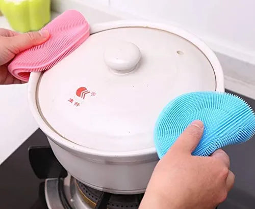 Silicone Washing Sponge Antibacterial Silicone Dish Scrubber Fruit and Vegetable Washing Brush Round Scrubber Pad Multipurpose Silicone Dishwashing Tools for Kitchen