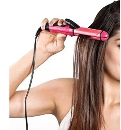 PINK NOVA HAIR STRAIGHTENER and Curler with Ceramic Coated Plate, Hair Straightener and Curler for Women