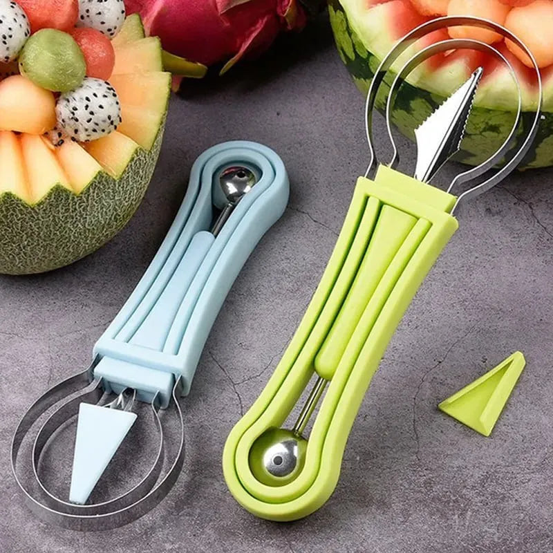 Professional 4 in 1 Stainless Steel Watermelon Cutter Fruit Carving Tools Set,Fruit Scooper Seed Remover Watermelon Knife for Dig Pulp Separator