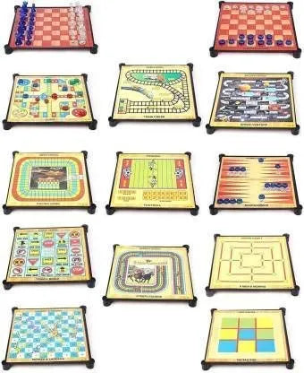 Family Magnetic 13 In 1 Board Game Including Chess Snakes Ladders Back Gammon Ludo Tic-Tac-Toe Checkers Travel Bingo Football Set Game