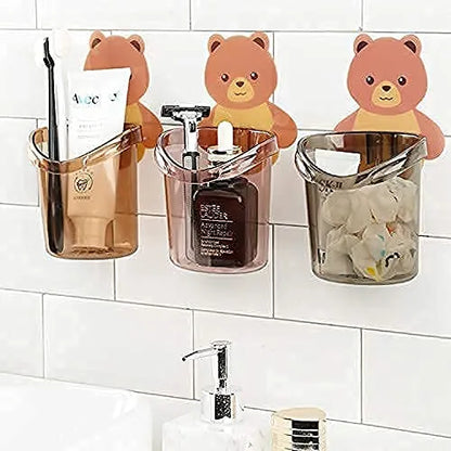 Teddy Bear Toothbrush Holder for Bathroom, Tooth Paste Brush Stand for Wash Basin, Wall-Mounted Clear Toothbrush Holder for Kids