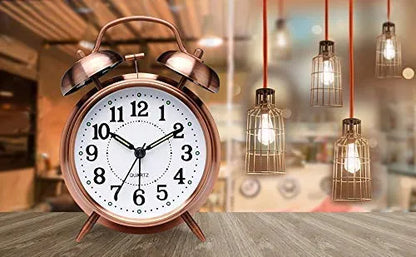 Twin Bell Copper Table Alarm Clock with Night LED Light for Student for Kids Bedroom (Copper)