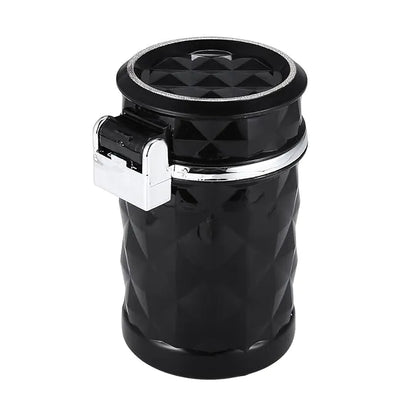 Car Accessories Universal Portable Trash Can Ashtray with Blue LED Light Indicator Windproof Black