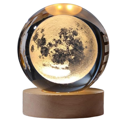 3D Moon Crystal Ball Night Lamp,Solar System Crystal Ball Night Light, USB Table Colorful LED Wooden Crystal Ball for Home Decoration Birthday Gift for Teens Boys and Girls - (Moon)