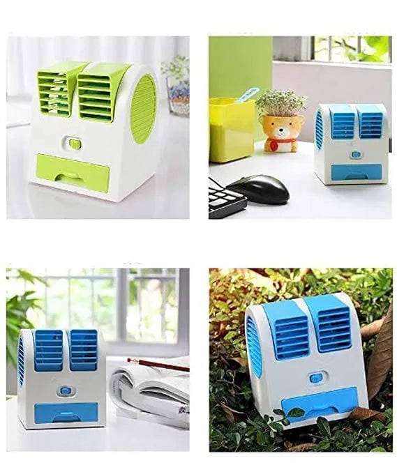 Mini Fan Mini Cooler AC USB and Battery Operated Air Mini Water Air Cooler Cooling Fan Duel Blower with Ice Chambe Perfect for Temple,Home,Kitchen U