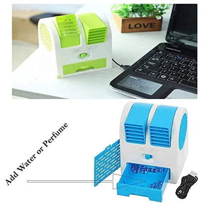 Mini Fan Mini Cooler AC USB and Battery Operated Air Mini Water Air Cooler Cooling Fan Duel Blower with Ice Chambe Perfect for Temple,Home,Kitchen U