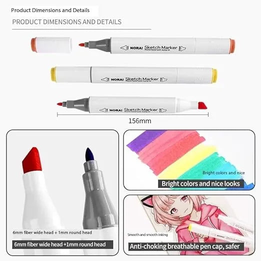 MECHBORN Alcohol Markers 48 Colour Double Tipped Chisel & Fine Alcohol-Based Art Marker Set For Kids