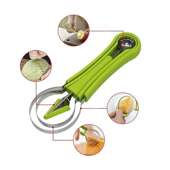 Professional 4 in 1 Stainless Steel Watermelon Cutter Fruit Carving Tools Set,Fruit Scooper Seed Remover Watermelon Knife for Dig Pulp Separator