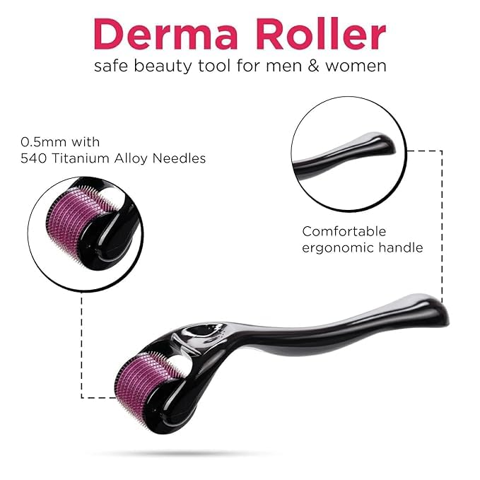 Derma roller 0.5mm for hair regrowth | hair growth with 540 Titanium micro needles for Scalp, needle roller for Face and Beard | Treats Acne, Scar, Skin Ageing (0.5 mm)