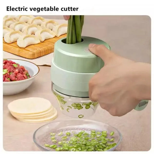 4 in 1 Handheld Electric Vegetable Cutter Set Wireless Hand held Food Processor Vegetable Chopper for Garlic Chili Onion Slicer Kitchen Portable Wireless USB Cable