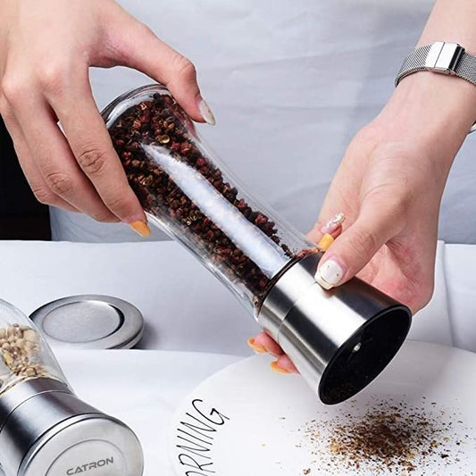 2 in 1 Salt and Pepper Grinder/Crusher with Adjustable Coarseness - Stainless Steel Mill Shaker for Perfect Seasoning