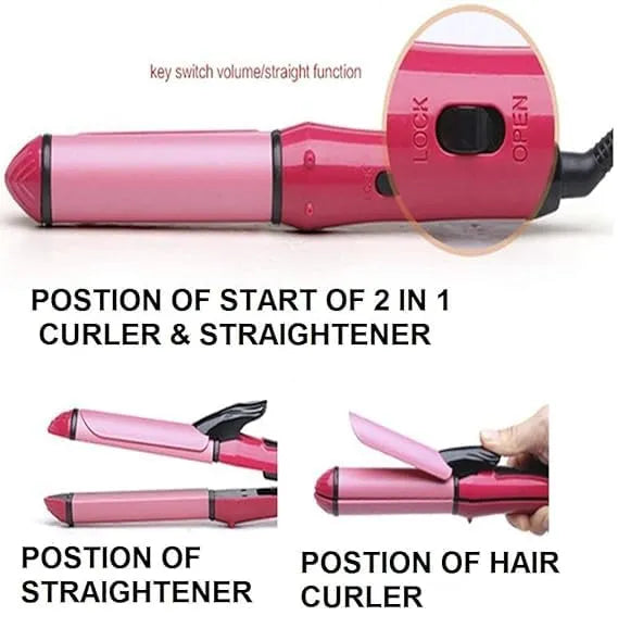 PINK NOVA HAIR STRAIGHTENER and Curler with Ceramic Coated Plate, Hair Straightener and Curler for Women